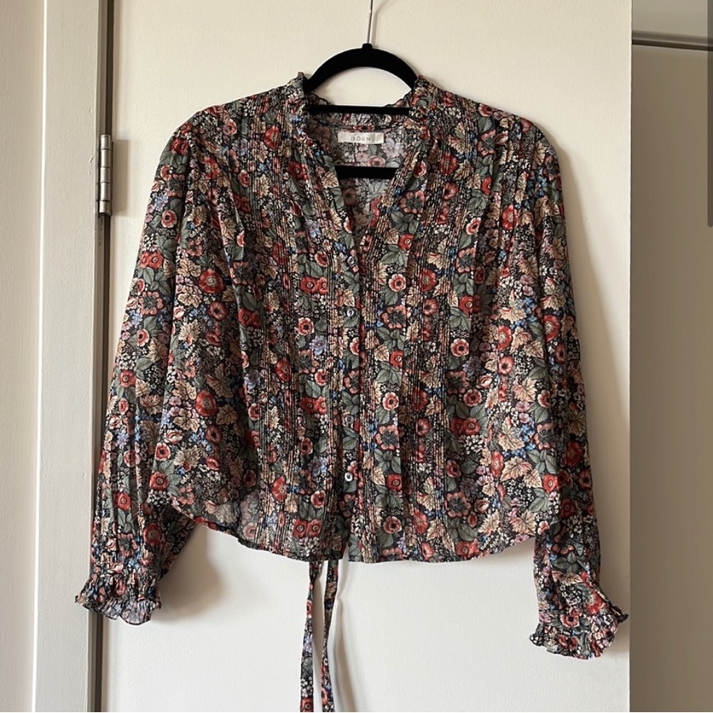 DÔEN Cezanne Blouse Floral Ruffle Belted Top in Size S